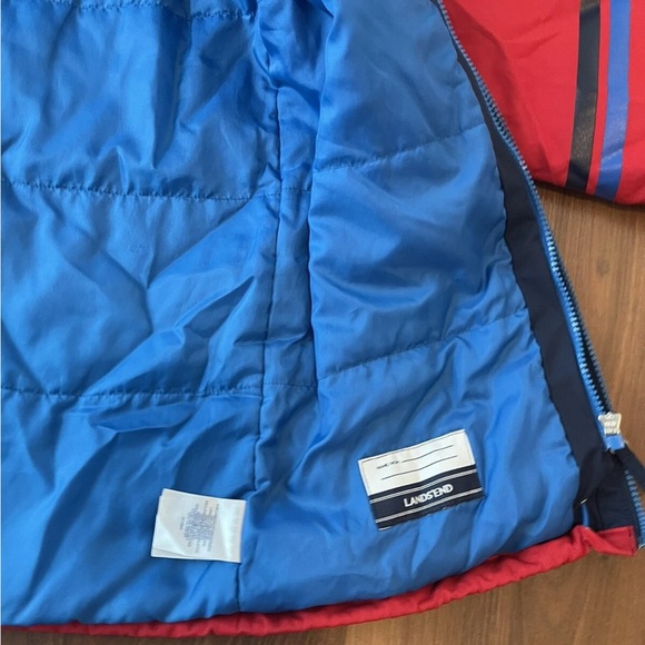 Lands End Boy's Size Large (14-16) Red/Blue Hooded Waterproof Stormer Jacket - Picture 2 of 6